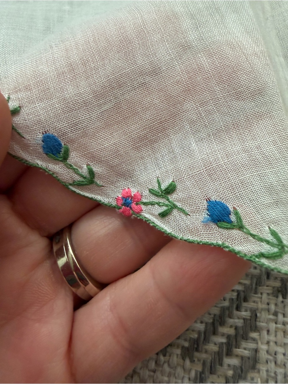 Vintage Floral Embroidered Round Doily - Cottagecore Coquette Scalloped Trim